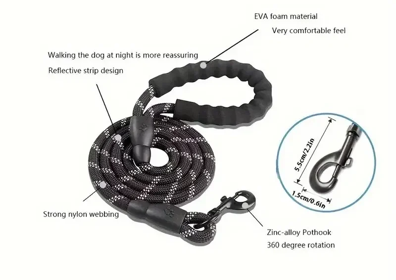 Reflective Dog Leash With Comfortable Padded Handle - Heavy Duty 2