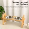 Elevated Dog Cat Bowls Bamboo Tilted Adjustable 3