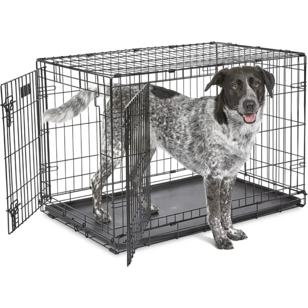 Newly Enhanced Double Door Dog Crate, Leak-Proof Pan 1