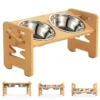 Elevated Dog Cat Bowls Bamboo Tilted Adjustable 5