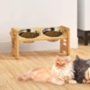 Elevated Dog Cat Bowls Bamboo Tilted Adjustable 2